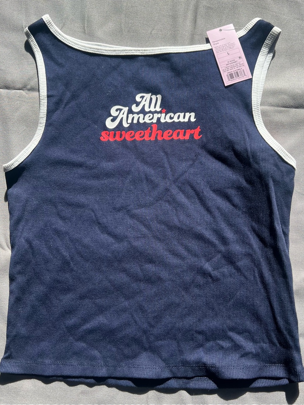 wild fable Navy Tank Top with White Trim & Red Script